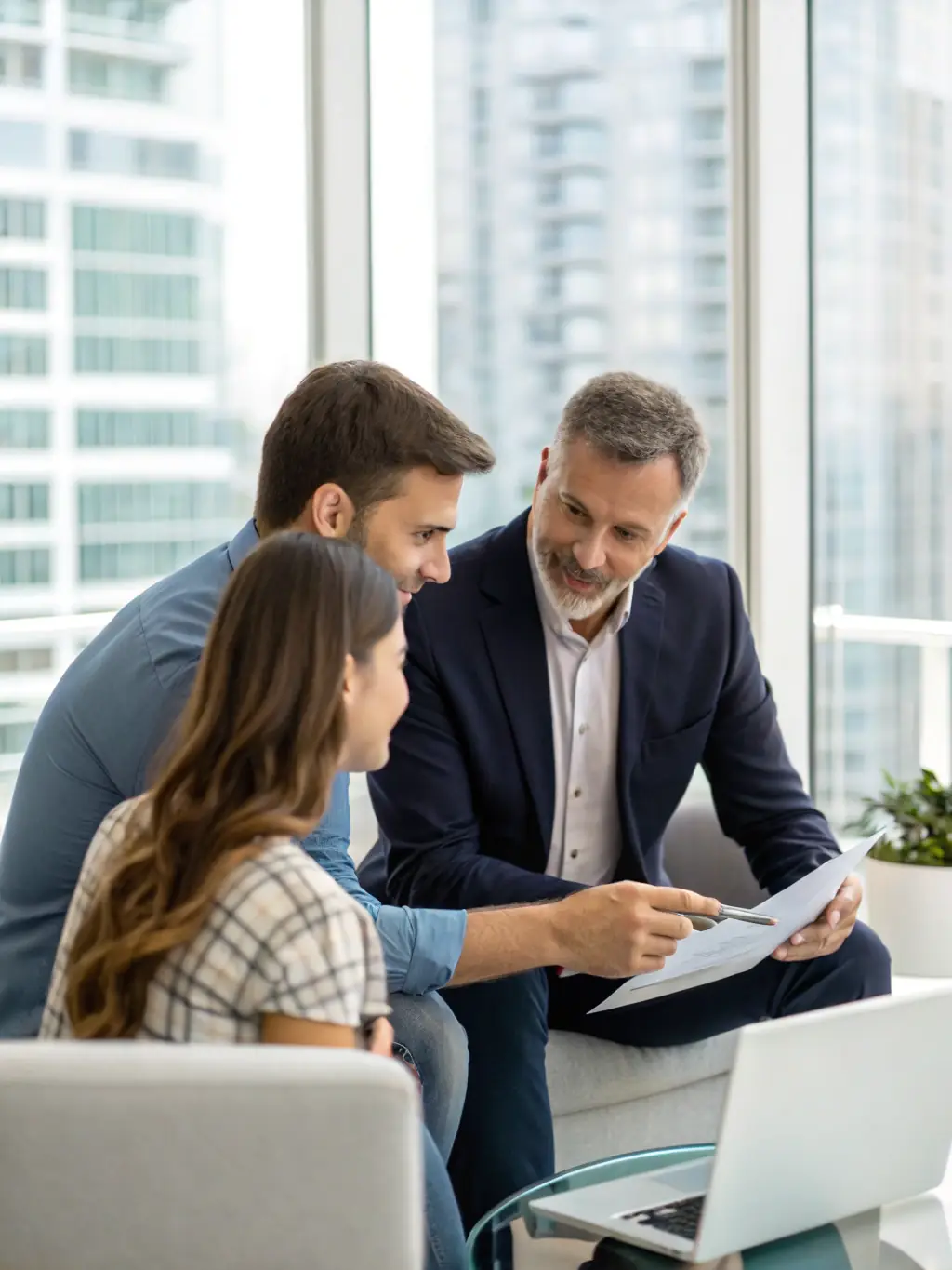 A person strategizing with a coach on investment options, using a whiteboard to map out potential returns and asset allocation, in a modern office.